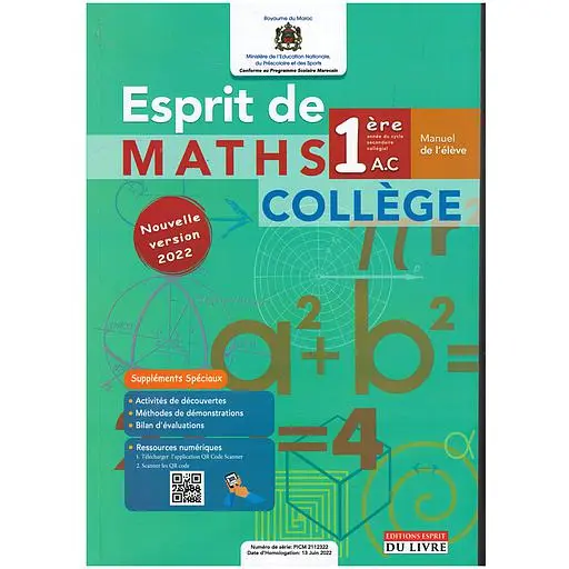 [9789920600354] Esprit De Maths Collège 1Ac Manuel