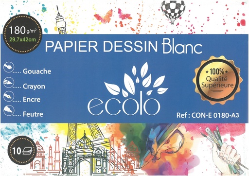 10F Papier de dessin A3 180g
