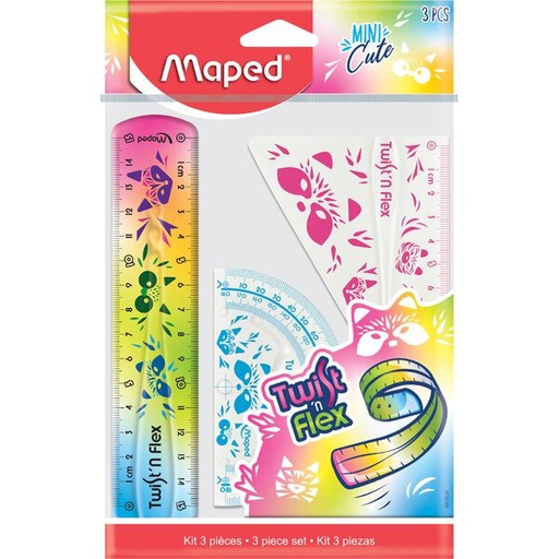 Mini set de traçage CUTE - Règle 15 cm - Equerre - Rapporteur - Plastique incassable - Maped
