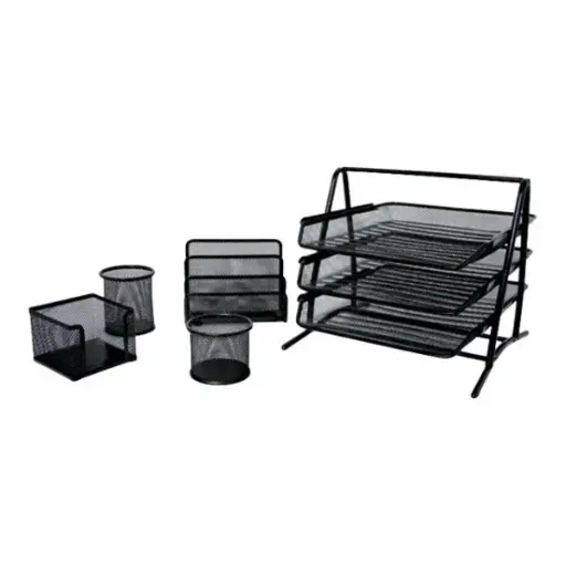 Organiseur de bureau en fil de maille noir - 5 pièces - Ecolo